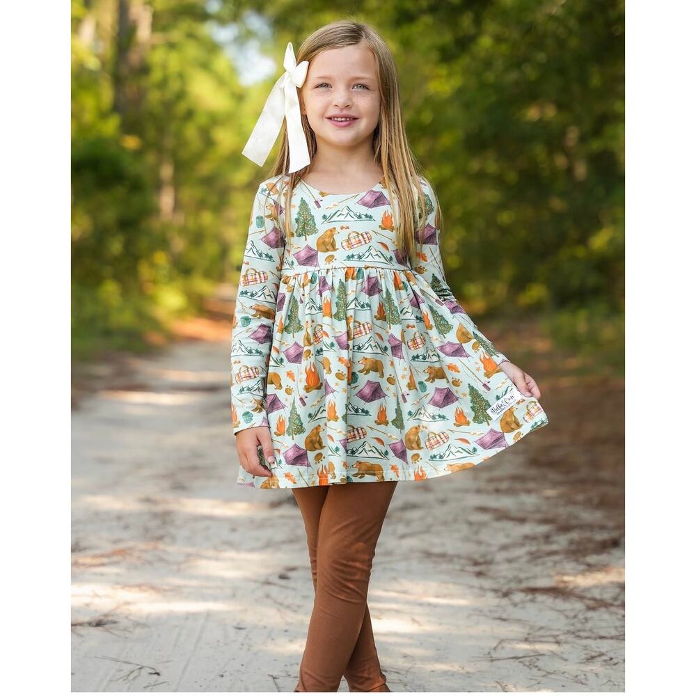 Bella Omi Camping Print Dress - Size 6 - Long Sleeve Fun!